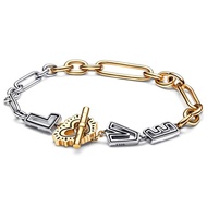 Original Two-tone Love Letter Links Bracelet Bangle Fit Europe 925 Sterling Silver Bead Charm Diy Jewelry