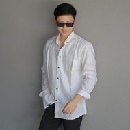 KEMEJA FENNEL LONG PLAIN WHITE SHIRT WITH BLACK BUTTONS