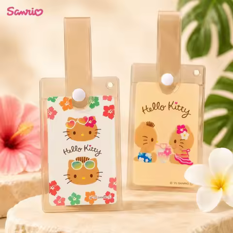 Genuine Sanrio Hello Kitty Clear Card Holder Cute Tanned Kitty ID Badge Case for Bus Card Work Pass