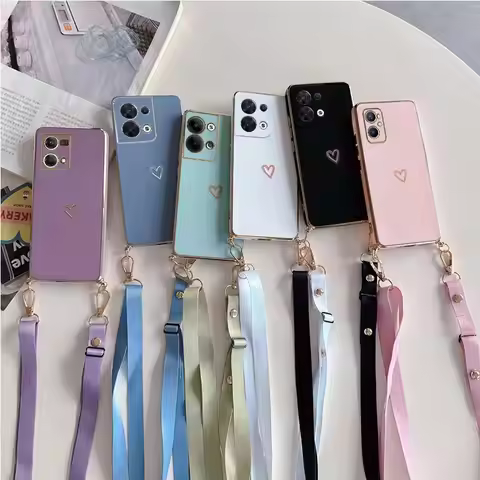 Love Heart Crossbody Lanyard Strap Phone Case For Oppo Reno7 Reno 7 8 9 Pro Plus 8T 4G 5G 5F 2 2Z 2F
