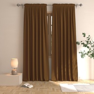 Blackout Langsir Rod Pocket Curtain Living Room Darkening Curtains Bedroom Thermal Curtain Soft Shading Window Panels for Home Kitchen Bathroom Triple Weave Curtains