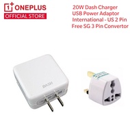 OnePlus Original Dash 20W USB Charger | International US 2 Pin Plug with Free 2 Pin to 3 Pin Converter