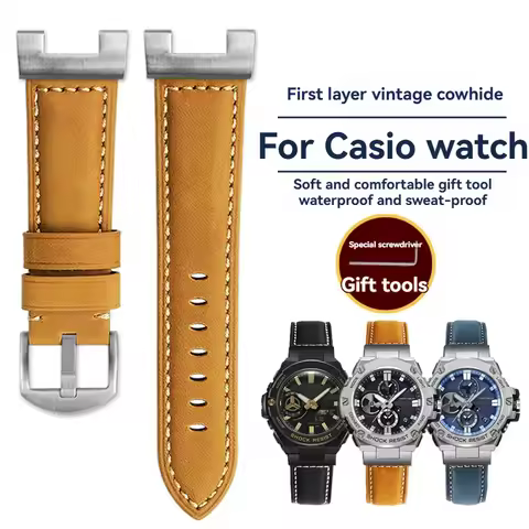 For Casio G-SHOCK GST-B100/S110/S120/W300/400G Steel Core WatchRetro Genuine Leather Strap Replaceme