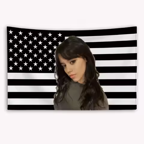 Jenna Ortega American Flag Banner Tapestry | Flat Printed Decor, Wall Hanging for Garage, Barbershop