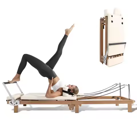 Foldable Pilates Reformer & Pilates Square Box Set–90% Pre-Assembled Home Gym Women Men Workouts Bun