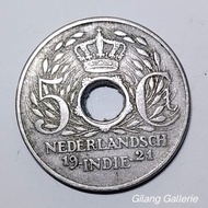 Uang Koin kuno Nederlandsch Indie 5 Cent Thn 1921 Wilhelmina Tp1694