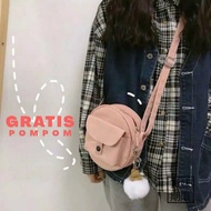 Free POMPOM Momo Sling Bag Plain Round Slingbag Sling Bag / Bag