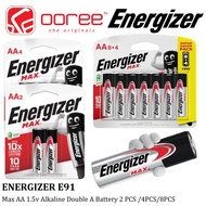 ENERGIZER MAX AA 1.5V ALKALINE DOUBLE A BATTERY BATTERIES 2 PCS (E91BP2) / 4PCS (E91BP4) / 8PCS (E91