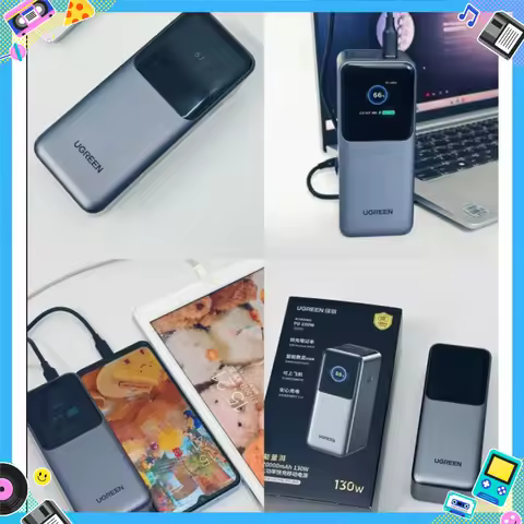 UGREEN 200W 20000mAh Power Bank Fast Charger Built-in 65CM Cable Portable External Battery Screen Di