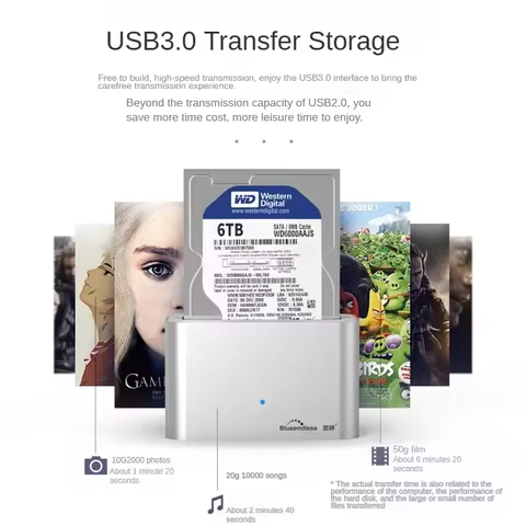 Sell USB 3.0 to SATA 2.5/3.5 inch HDD Solid State Drive Dock for 20TB HDD/SSD External Hard Drive En