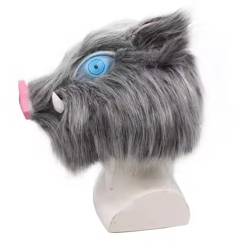 Inosuke Hashibira Mask Helmet Cosplay Hood Hair Pig Mask Headwear Halloween Carnival Costume Prop