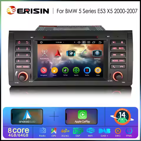 Erisin ES6553B Android 14.0 Car Stereo For BMW X5 E53 DVD GPS Sat Wireless CarPlay Auto DSP Hi-Fi Mu