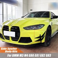 For BMW M3 M4 G80 G81 G82 G83 2021-2024+ 4 Piece Set Gloss Black Car Front Bumper Side Spoiler Spli