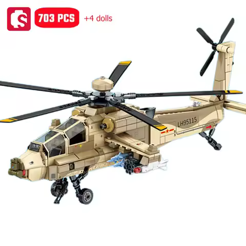 SEMBO 703pcs Military Series Z-21 Heavy Armed Helicopter Assemblage Building Blocks MOC Fighter, Air