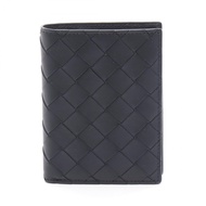 【二手】Bottega Veneta BOTTEGA VENETA編織對折皮夾 742143VCPQ48803 黑色真皮雙折皮夾 男士全新