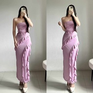 SMALL-SEMI LARGE FYANG MAXI RUFFLE DRESS cotton knitted stretchable