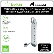 Belkin F9H410SA2M 4 Way Surge Protector with Tel Protection-19,500 Amp Max Spike Current