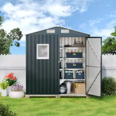 6X4X6.5 FT Compact Vertical Outdoor Steel Storage Shed with Lockable Doors Ideal for Garden Backyard