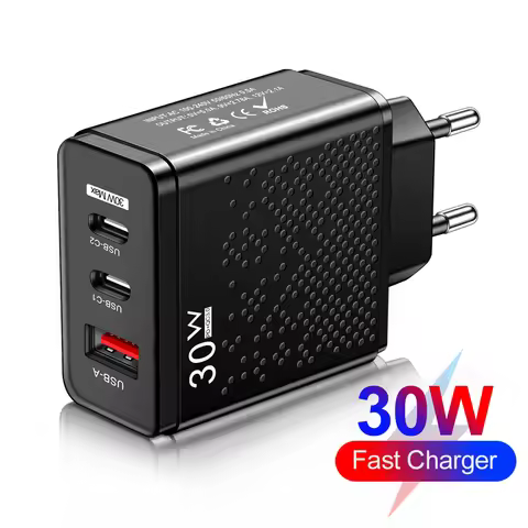30W Max USB-A Type C Fast Charger High Power Output Charging Adapter 2PD USB Mobile Phone Quick Char