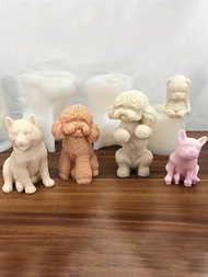 4種設計可愛的狗形燭製作模具泰迪幼犬大豆蠟矽膠模具環氧石膏模具