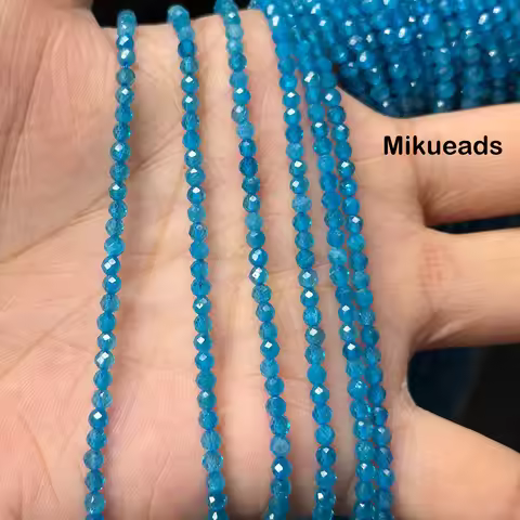 Natural AA 3mm Apatite Faceted Round Loose Beads Neon Blue For Jewelry Making DIY Bracelets Necklace