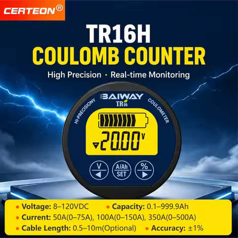 TR16H Waterproof Battery Monitor DC8-120V Battery Capacity Meter Coulometer LCD Voltage Current Gaug