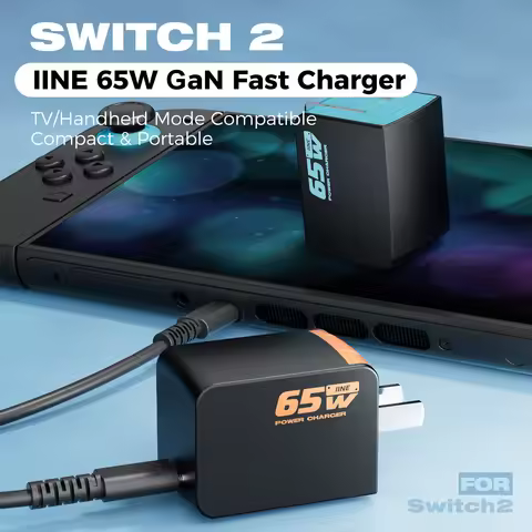 IINE 65W GaN Fast Charger for Switch2/Switch1, Compact & Portable, 65W Fast Charging, TV Mode, Trave
