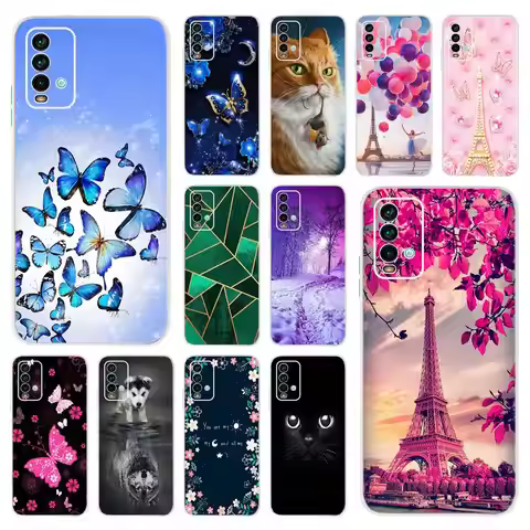 For Cover Xiaomi Redmi 9T Case Fashion Butterfly Pairs Tower Printed Soft Phone Cover For Xiomi Redm