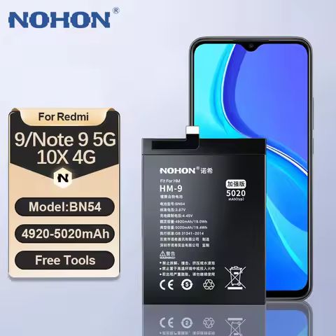 NOHON BN54 BN53 BN55 Replacement Battery for Xiaomi Redmi 9 Note 9 Pro 10 11 12 13 ProPlus Phone Bat