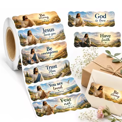 200 Pcs Christian Bible Verse Stickers Roll, 10 Designs Jesus Scripture Labels, Inspirational Faith 