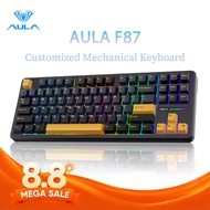 AULA F87 F87pro Grey Wood Switch V4 87Keys Customized Tri-Mode Mechanical Keyboard RGB Hot-Swap Wire