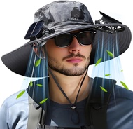 Solar Fan Hat Wide Brim Sun Hat with 2 Built-in Solar Fans UPF 50+ Sun Protection Outdoor Fishing Hi