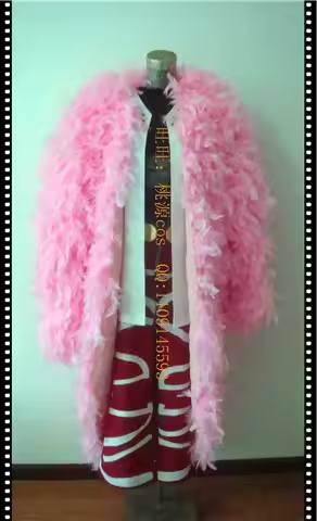 ONE PIECE Donquixote Doflamingo Cosplay Costume Custom size Halloween Pink Feather Coat with Glasses