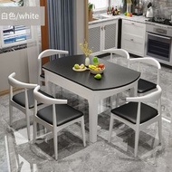 小戶型大理石可伸縮實木圓桌組合帶電磁爐火燒石餐桌 (白色 150CM電磁爐單桌 包安裝）230032