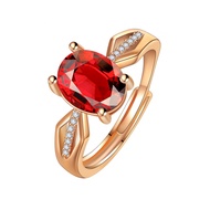 925 Silver High-End Sense Oval Pigeon Blood Red High Carbon Diamond Artificial Red Garnet Ring Ladie