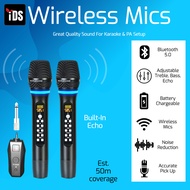 iDS Professional UHF Wireless Microphone Bluetooth 5.0 Echo Treble Bass Rechargeable Battery Mic System Wireless Microphone Karaoke KTV Speaker
