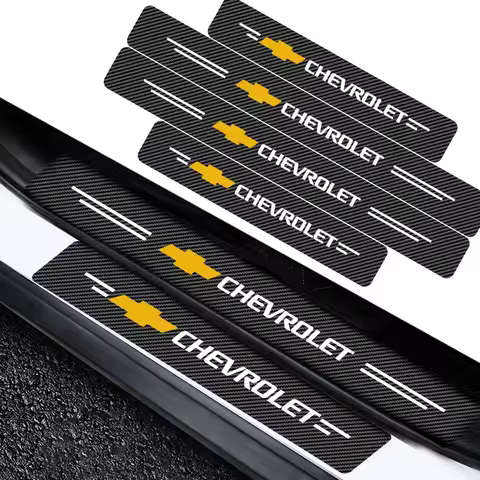 4Pcs Car Door Threshold Carbon Fiber Scuff Plate Sticker Badge Accessories For Chevrolet Cruze Aveo