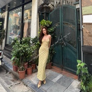 Yellow Lace two-strap dress with zipper lining Yellow Dress Lace Dress