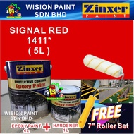 1411 * SIGNAL RED ( 5L ) 5 Liter ZINXER EPOXY ( FREE 7" ROLLER SET ) Two Pack Epoxy Floor Paint / PAINT99