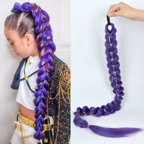 32 Inch Purple Braided Synthetic Wig Shimmering Metallic Kids Costume Hairpiece Rumi Collection
