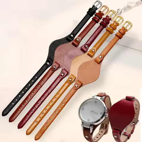 For Fossil Bottom Tray Cowhide Watchbands Women Es3262 Es3060 Genuine Leather Soft 8mm Rose Steel Bu