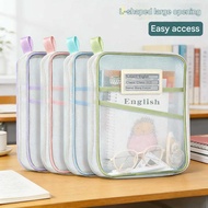 L Shaped Subject Classification Pouch Portable Zippered Mesh Storage Bag For Student Papers Books