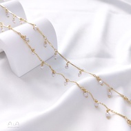 14K Gold-Covered Color-Preserving Flat Stick Batch Flower Curved Stick Hanging Pearl Handmade Chain 