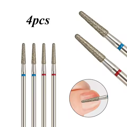 4Pcs Cuticle Clean Nail Drill Bit Set, 3/32" Russian Diamond Nail File Bits