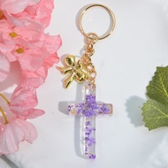 Colorful Cross Keychain for Women Bowknot Pendant Lucky Fashion Accessory Creative Gift for Birthday