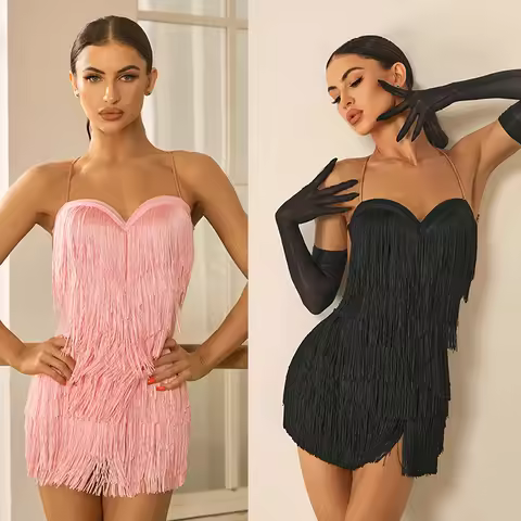 ZYM Latin Dance Clothes Women Fringe Dress Competition Dress Cha Cha Dance Dress Rumba Tango Dance P