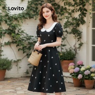(trendy3)Lovito Elegant Christmas party Dress Spring/summer Black Dress for Women L156AD126 Lovito P