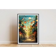 Wall Painting, Vietnam Travel Print - Asia, Travel Poster, Vietnam, Hanoi, Hoi An Poste, Free Nails