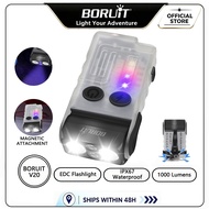 Boruit V20-1 LED Keychain UV Torch Rechargeable Waterproof Magnetic Buzzer Work Light Clip