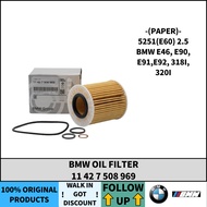 BMW OIL FILTER (11 42 7 508 969) (PAPER) 5251(E60) 2.5 BMW E46, E90, E91, E92, 318I, 320I